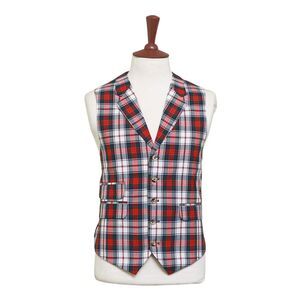 Mens Tartan Plaid Vest 44R Red Green White Cotton Waistcoat XL Christmas Formal